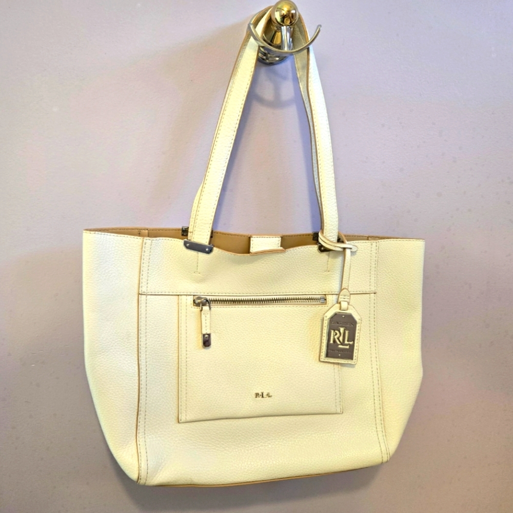 Ralph Lauren White Leather Tote Bag #129